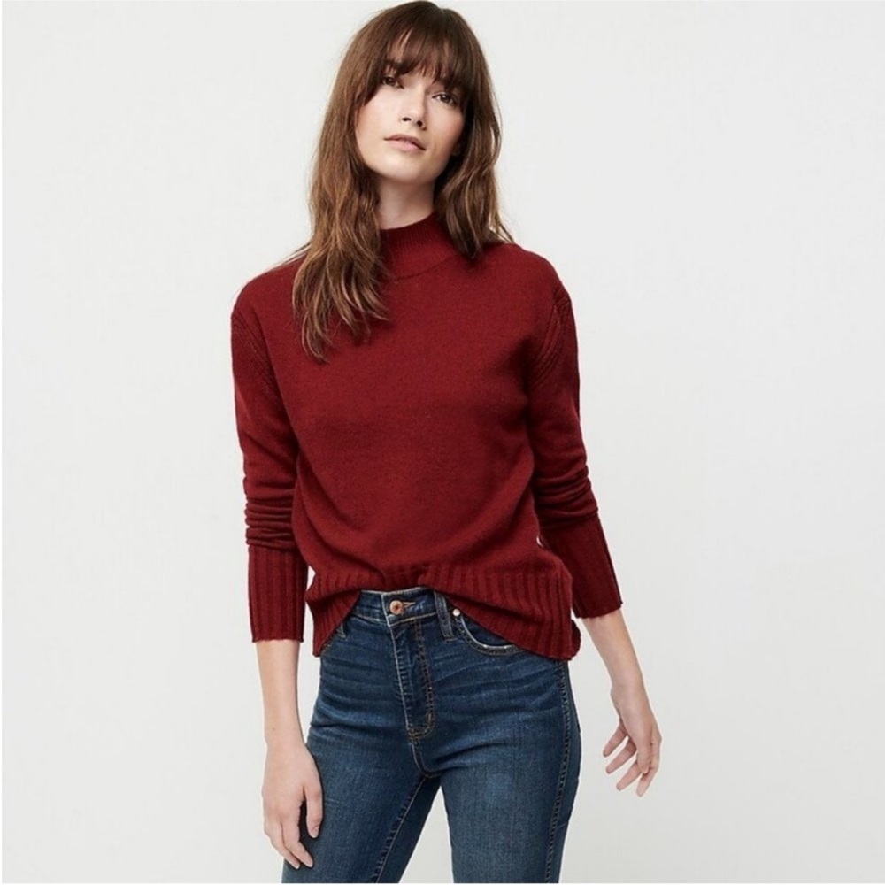 J.Crew burgundy cashmere mock neck sweater